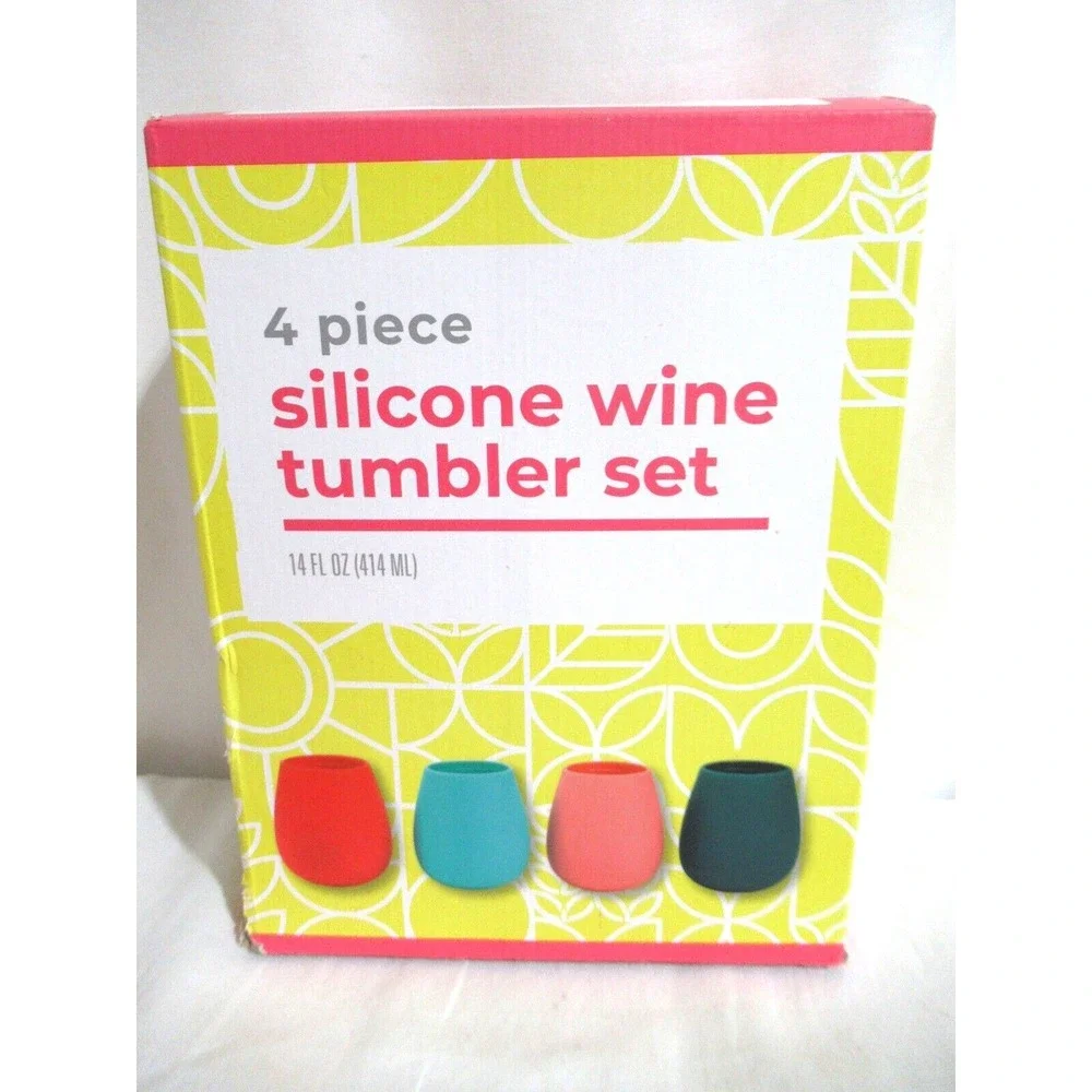 4 Piece Silicone Wine Tumbler Set 14 fl‎ oz Each Multicolor Brand New